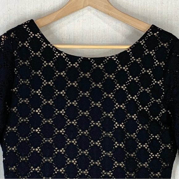 RN Studio~NWT~Black Eyelet Lace Scoop Neck 3/4 Sleeve Knee Length Dress~Sz 8P‎ - Picture 3 of 14